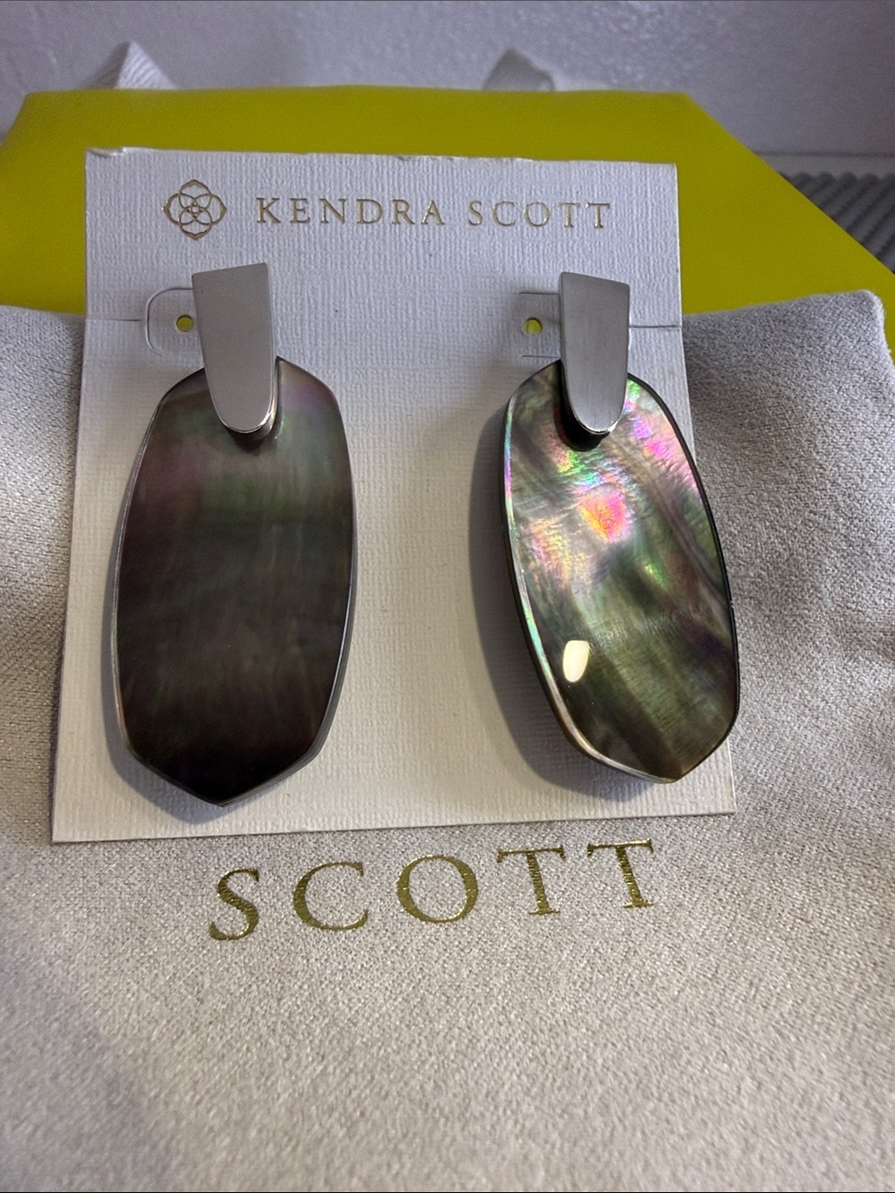 Kendra Scott Iridescent Abalone Teardrop Earrings with Silver Tops
